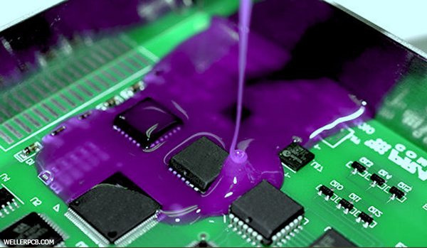 a printed circuit board being encapsulated with a coating